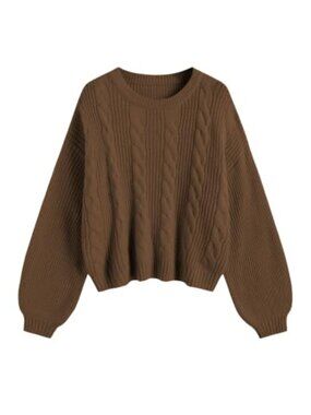 Cable Knit Sweater Lantern Sleeve Oversized Pullover Top